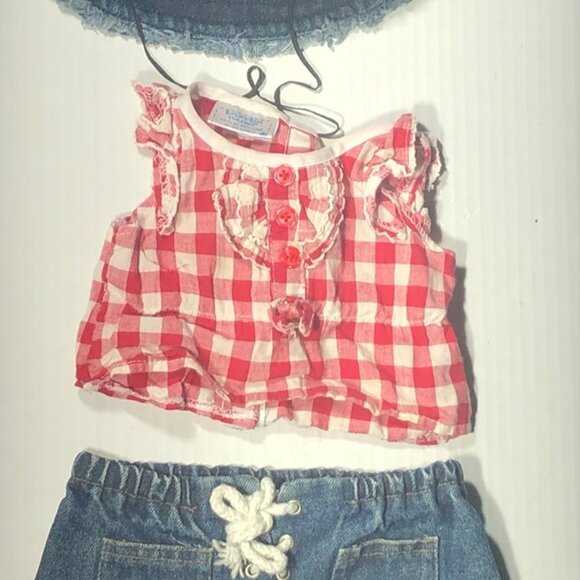 Build-A-Bear Hello Kitty Outfit Set Gingham Ruffled Top Denim Skirt Red/White OS - Picture 5 of 10